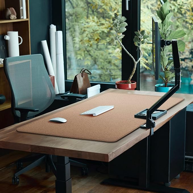 Cacoy Large Desk Mat, 48" x 24" Leather Desk Pad Protector with Cork & PU Leather, Double-Sided Office Desk Cover Mat, Large Computer Mouse Pad, Waterproof Desk Blotter Pad for Office and Home, Black