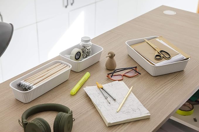 TATAY Storage Basket Baobab Drawer Organisation Elegant Functional Design | Storage Basket Household | Dimensions 9x24x5.6 cm | BPA-Free Material | Home and Office Organisation, Grey