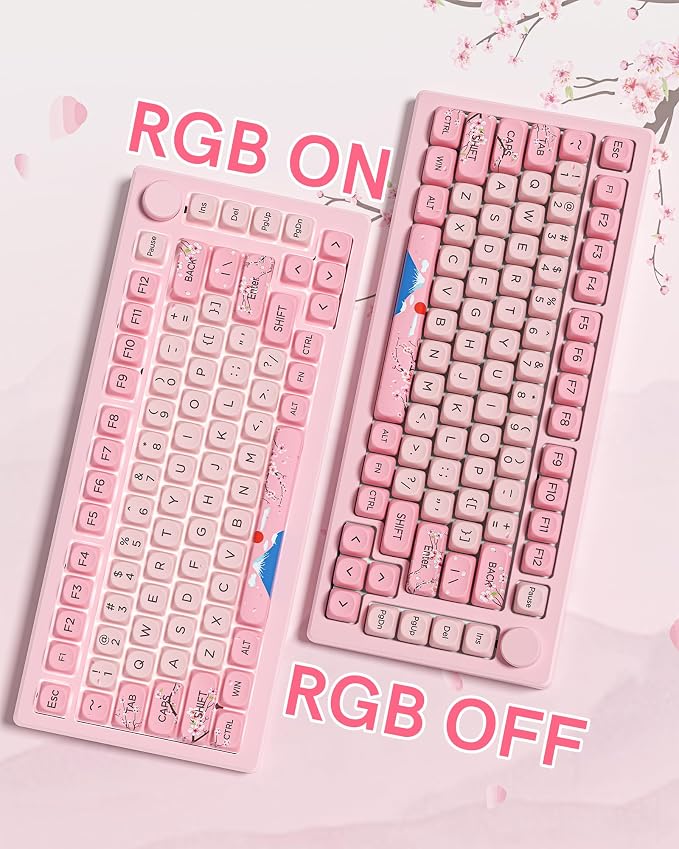 131 Cute Pink Keycaps MOA Cherry Blossom keycap Theme Japanese Keycap Set for Mechanical Keyboard for 61/68/84/87/98/99/100/104/108 Keys,Pink(Only Keycap Set)