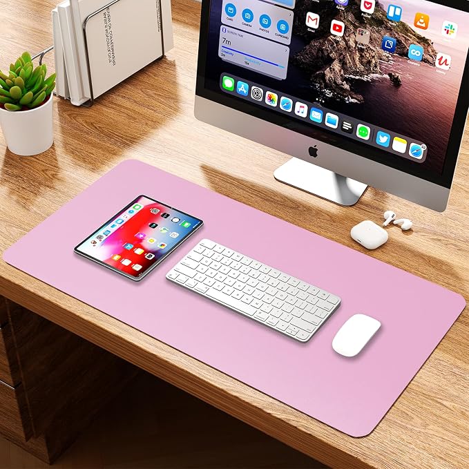 Leather Desk Pad Protector, Waterproof Mouse Pad, PU Desk Mat, Office Desk Cover, Desk Writing Mat for Office/Home/Work/Cubicle (Pink) 31.5x15.7 in