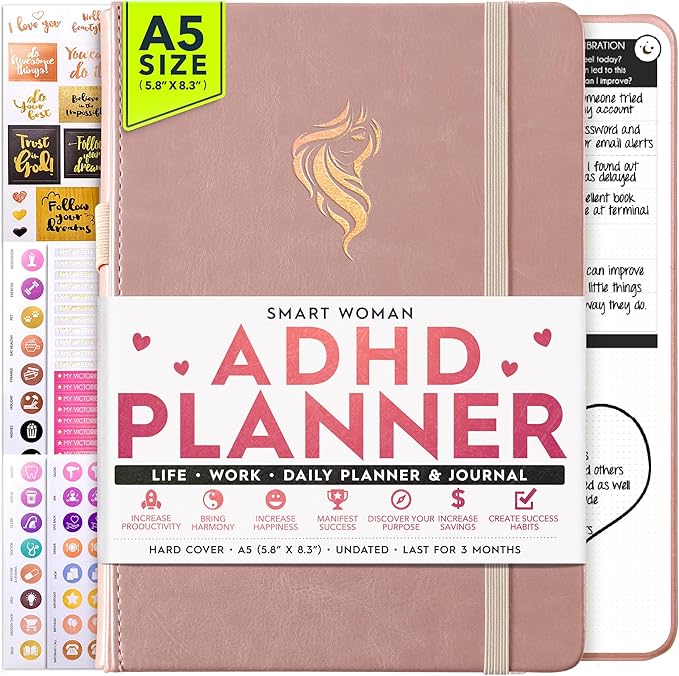 Self Care Journal & ADHD Planner for Adults - 5 Minute Journal, A 90 Days Planner, Creating Your Dream Life, Increase Productivity & Happiness, Vision Board, Guided & Gratitude Journal - Undated | ADHD Planner, Undated, Gratitude Journal for Women and ...