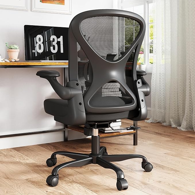 Ergonomic Office Chair with Adjustable Lumbar Support, 300 lbs Swivel Desk Chair with Flip-Up Arms, Mesh Comfy Padded Seat for Computer and Home, Black