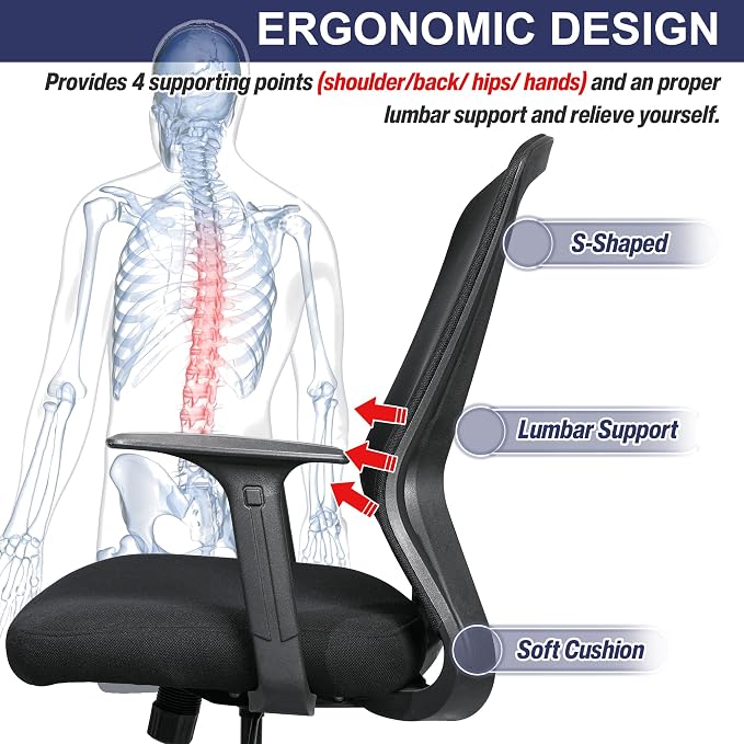 Ergonomic Swivel Large Cushioned Computer Office Desk Task Chair with Adjustable Height for Heavy People Work