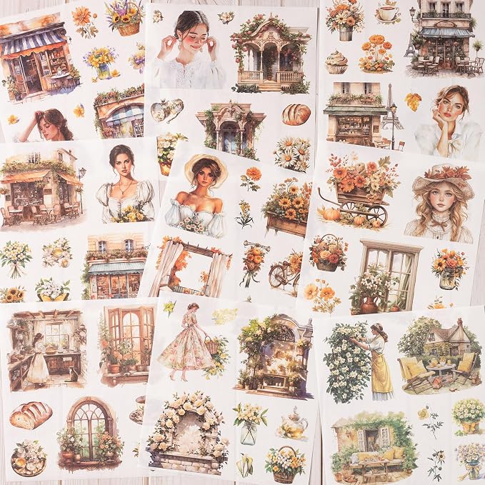YagCu Garden Journal Sticker Book, 50 Sheets Washi Junk Journaling Sticker, Scrapbook Supplies, Watercolor Scrapbooking for Adults, Yellow Decorative Ephemera Arts Craft