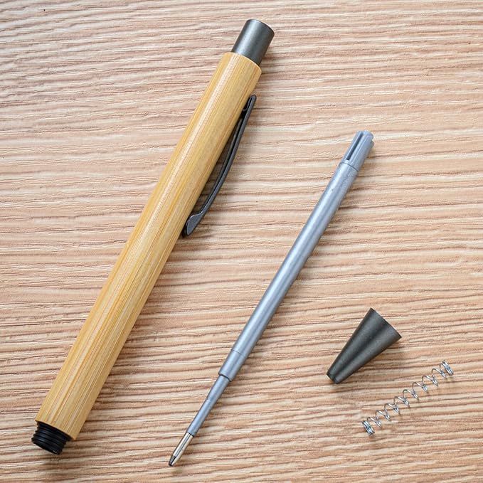 Gullor Natural Bamboo Retractable Ballpoint Pen, Sustainable Pens for Journaling Writing Office Supplies Eco Friendly Pens, 5 Pieces