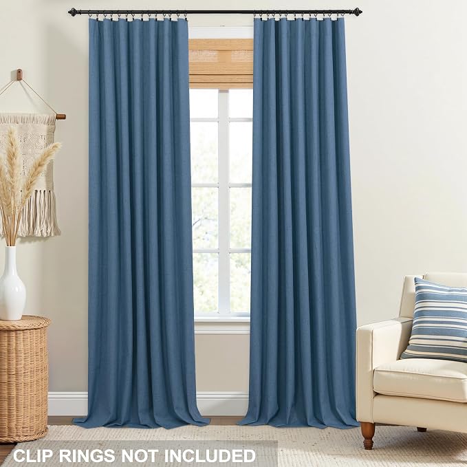 KOUFALL Coastal Blue Blackout Curtains 84 Inch Length 2 Panels Set,Denim Blue Thermal Black Out Farmhouse Linen Nautical Curtains for Living Room Bedroom 84 Inch Long