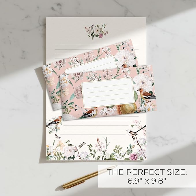 Beautiful Stationery Set with Envelopes - Premium-Quality, No-Bleed Lined Letter Writing Paper with Elegant Floral Designs - Cute Stationary Supplies Kit for Women & Personalized Gift for Loved Ones