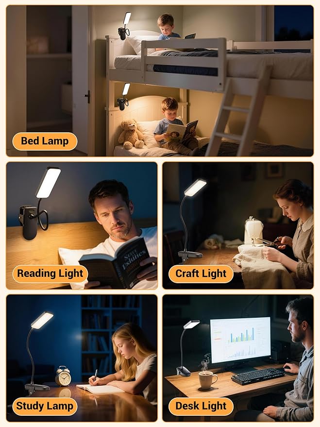 Clip on Lamp,45 Modes Dimmable LED Desk Lamp with Clamp,4000mAh Battery Rechargeable Table Lamp,450LM Cordless & Wireless Desk Light,Portable Book Reading Light,Small Desk Lamps for Home Office/Dorm
