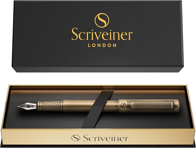 Scriveiner Luxury Fountain Pen - Stunning Bronze Luxury Pen, Schmidt Gilded Nib (Fine), Converter, Best Pen Gift Set for Men & Women, Professional, Executive, Office, Nice Pens