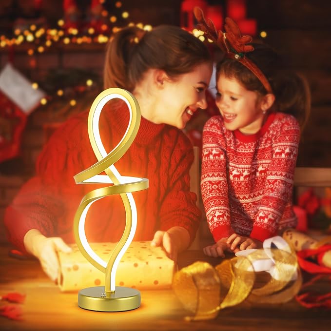 Mayful Modern RGB Table Lamp with 15W LED Unique Spiral Design, Gold Small Nightstand Lamp & Bedside Lamps, Touch Dimmable with 7 Colors & 10 Modes for Bedroom, Living Room, Home Office