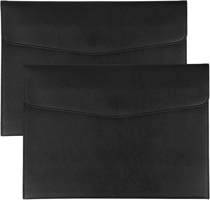PATIKIL 2Pcs PU Leather A4 File Folder, Document Holder Envelope Waterproof Napa Texture Filing Organizer Portfolio Folder Case with Magnetic Snap Closure for Home Office, Black