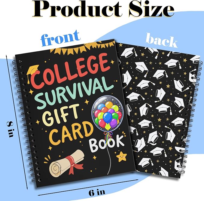 College Survival Gift Card Book 8 x 6 Inch 20 Pages Giftcard Booklet Holders, College Survival Kit Gift Card Book 2026, High School Graduation Gifts for Students Him Her Boys Girls