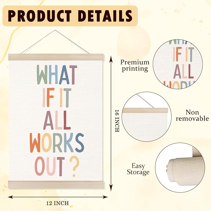 Welshower Boho Inspirational Poster Hanger Frame, What If It All Works Out Positive Affirmations Motivational Wall Art Prints Decor for Home Living Room Bedroom Office, 12x16 Inch