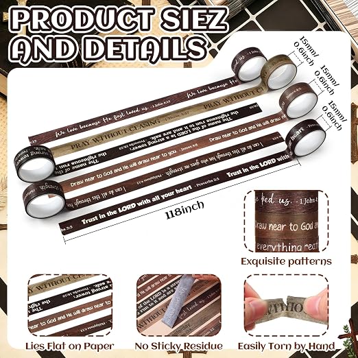 24 Rolls Back to School Christian Washi Tape Gifts Bulk Graduation VBS Religious Scripture Wood Grain Bible Verse Washi Tape for Bible Journaling Crafting Students BibleStudy Stationery