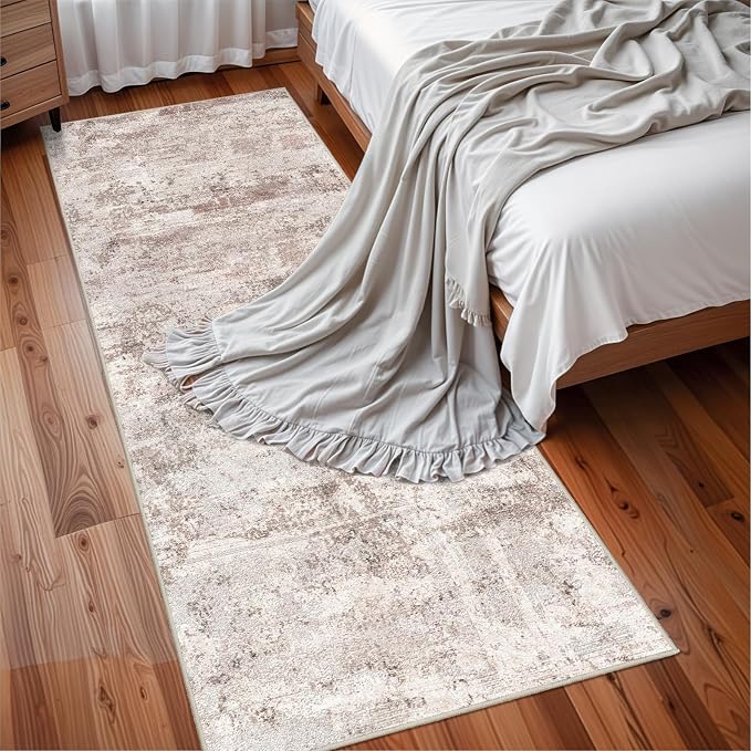 RUUGME Hallway Runner Rug 3x8: Washable Non Slip Kitchen Runner Rug Low Pile Stain Resistant Carpet Runners for Bedroom Entryway - Soft Throw Wide Floor Mat for Cottage Core Decor (3x8 Brick-Beige)
