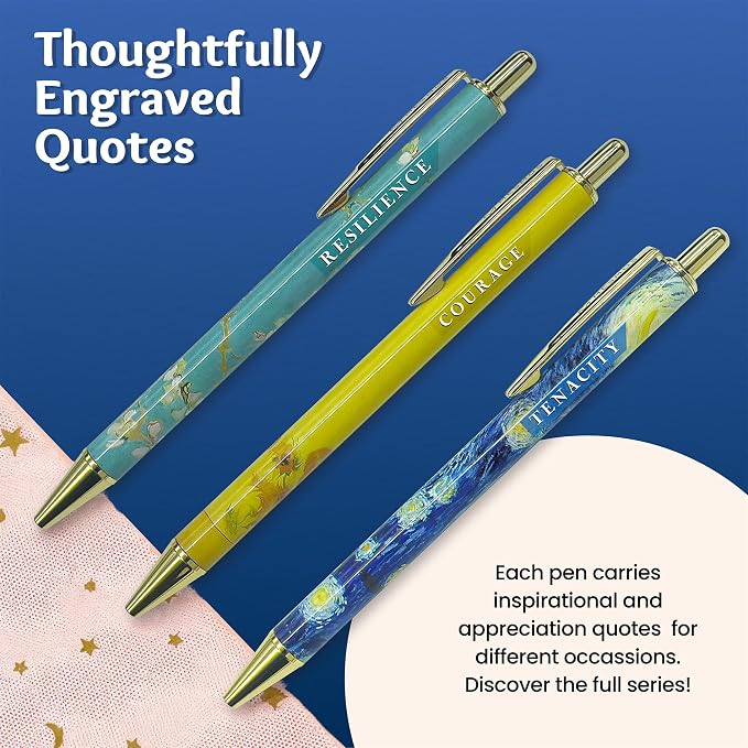 MESMOS Van Gogh Fancy Pen Set - Inspirational Gifts for Women, Office Motivational Writing Pens for Boss Lady, Congratulations Gifts, Unique Click Pens for Servers and Promotions