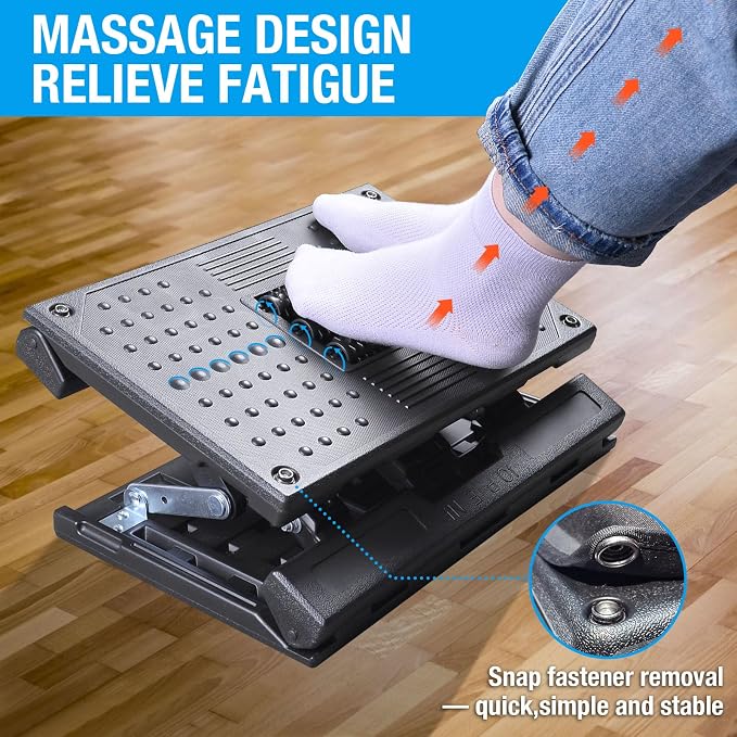 Scalebeard Foot Rest for Under Desk at Work,Height Adjustable Infinite Angle Ergonomic Foldable Footrest for Office, Gaming,Computer, Removable Pad Desk Foot Stool with Massage Beads,for All Seasons