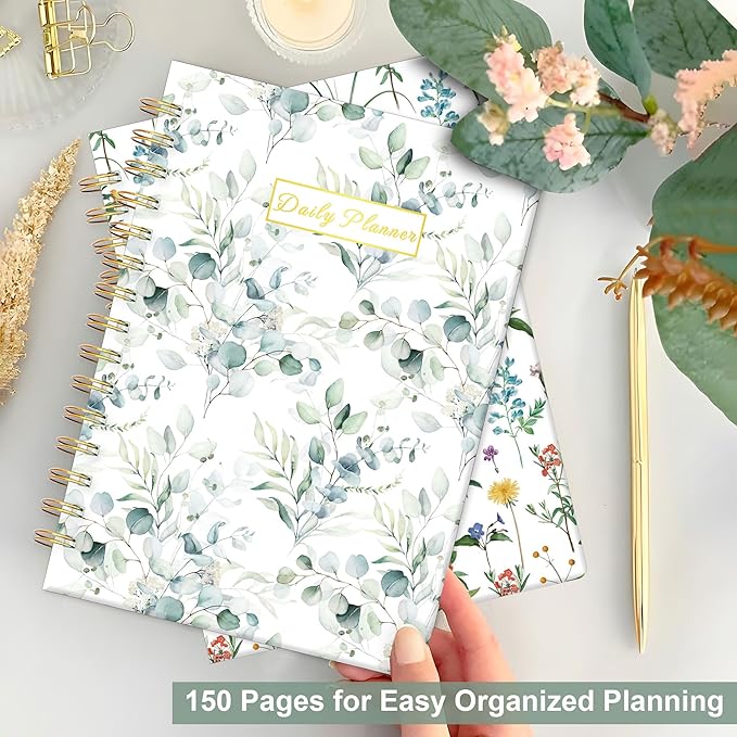 Daily Planner Undated - 6.5"x8.5" To Do List Notebook Spiral Appointment Planner to Organize Tasks & Boost Productivity, Perfect Office & School Supplies for Women & Men, Greenery