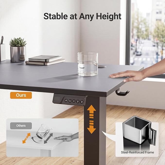 Claiks Electric Standing Desk 40x24 Inch Adjustable Desk, Black | 156lbs weight capacity, 3 memory presets, industrial steel frame, cable management hub, adjustable height , easy assembly