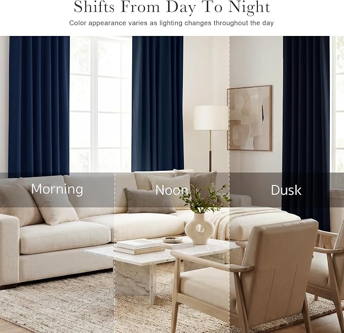 PONY DANCE Black Out Curtains 48 inch Long for Short Small Window, Rod Pocket and Back Tab Thermal Insulated Room Darkening Curtains for Kitchen/Cabinet/Basement(2 Panels, W42 x L48 inch, Navy Blue)