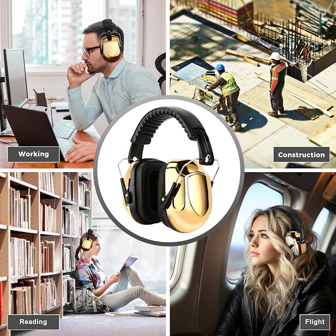 ProCase NRR 28dB Noise Reduction Ear Muffs, Foldable Adjustable Passive Noise Cancelling Headphones for Adults Kids Autism, Hearing Protection for Shooting, Construction, Mowing -Metalic Gold