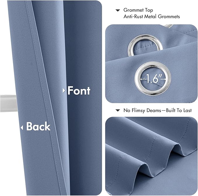 MIULEE Blackout Curtains for Bedroom Living Room 2 Panels, Thermal Insulated Room Darkening Drapes Grommet Noise Reducing Light Blocking Window Treatments 72 Inches Long 40x72 Inch Denim Blue