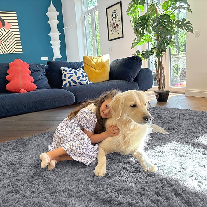 OLANLY 10x14 Machine Washable Large Area Rugs for Living Room, Bedroom, Soft Fluffy Shaggy Bedside Rug, Indoor Floor Carpet for Kids Girls and Boys, Dorms, Nursery, Home Decor Aesthetic, Light Grey