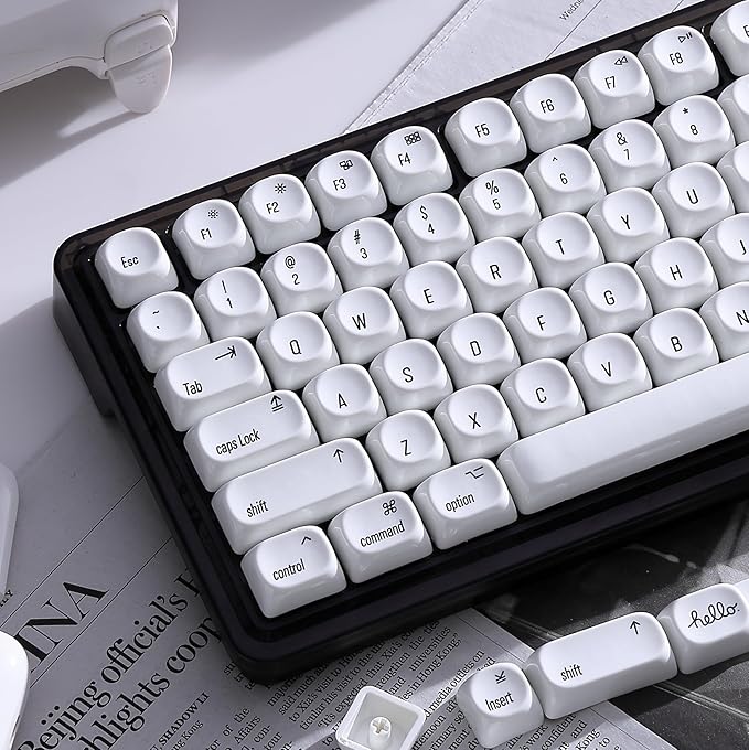 dagaladoo White PBT Keycap Set,Glossy Custom Keycaps Ceramic Style, Dye Sublimation Keyboard Key caps 131-key,MOA Profile Keycaps for 100% 75% 65% 60% TKL US Layout Mechanical Keyboard