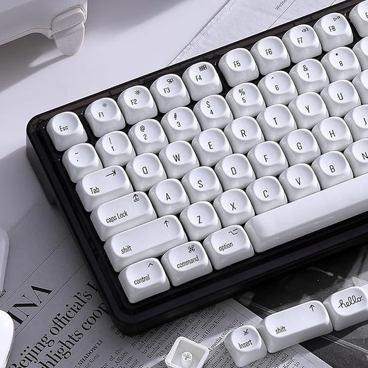 dagaladoo White PBT Keycap Set,Glossy Custom Keycaps Ceramic Style, Dye Sublimation Keyboard Key caps 131-key,MOA Profile Keycaps for 100% 75% 65% 60% TKL US Layout Mechanical Keyboard