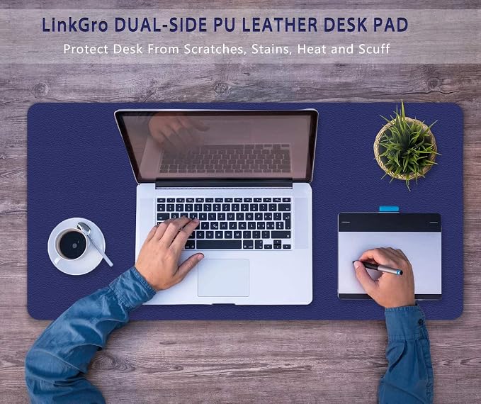 Writing Desk Mat Pad Waterproof Desk Blotter Protector 16 X 24 Inch Mouse Pad Non Slip Desktop Protector Easy Clean Table Cover Dual-Sided Mat for Work & Gaming, Office & Home (Cobalt Blue/Yellow)