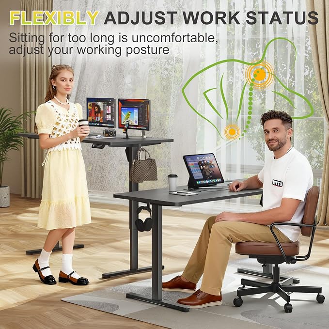 Furmax Electric Standing Desk, 55 x 24 Inches Sit Stand up Desk, Sit Stand Height Adjustable Home Office Desk with 4 Height Position Memory (Black, 55)