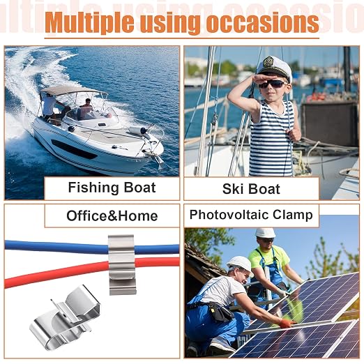 Zhengmy 150 Pcs Trailer Frame Wire Clips Stainless Steel Metal Cable Clips 22.5 mm/ 0.89 Inch Solar Panel Double Wire Clamps Trailer Clamps for PV Wiring Boat Cable