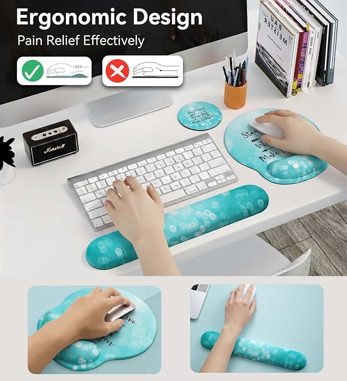 Mouse Pad with Keyboard Wrist Rest,Ergonomic Mouse Pad Wrist Support PU Base with Coaster,Mousepad with Nonslip Base for Computer Laptop Keyboard Home&Office