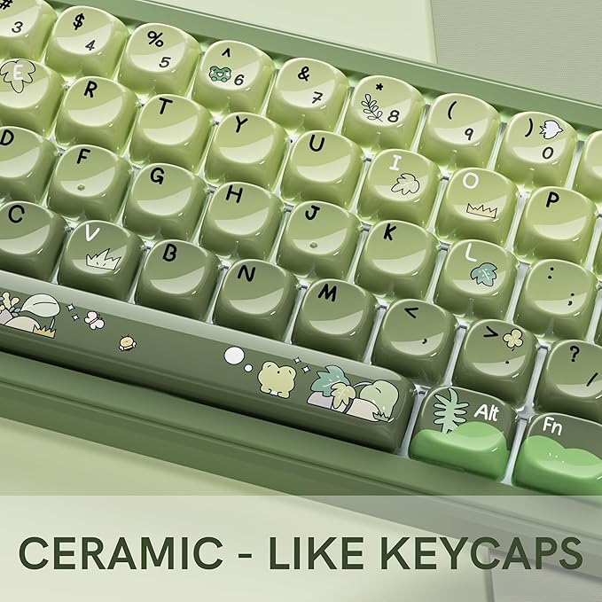 dagaladoo Cute Frog Keyboard keycaps Ceramic Style,Matcha Green moa keycap Set,dye Sublimation PBT Keyboard caps,128-keys keycap for Cherry Gateron MX Switches Mechanical Keyboards