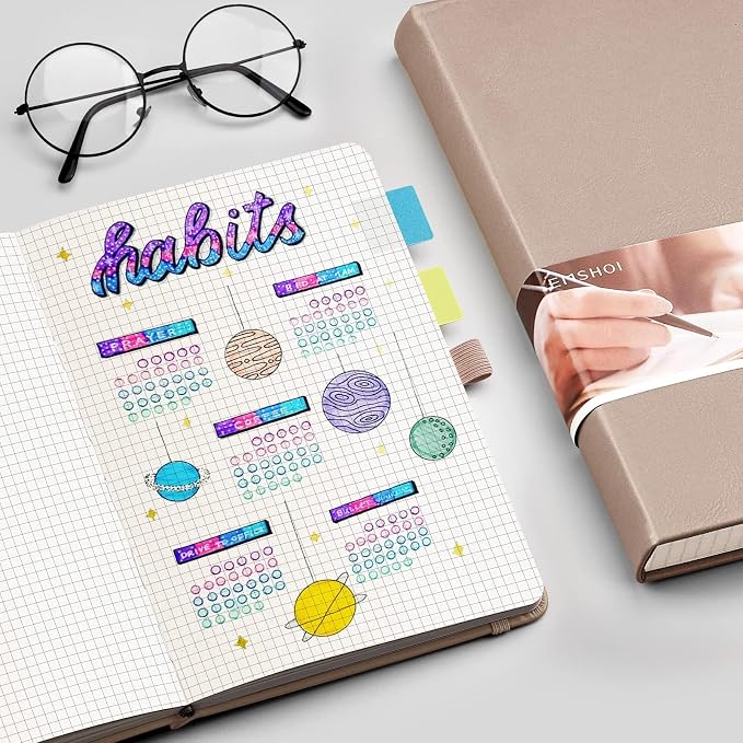EMSHOI Graph Paper Notebook, 256 Pages 120 GSM Thick Paper, A5 Small 5.75"x8.38", PU Leather Hardcover Journal, 5mm Grid Notebook for Work School Math Engineering Writing Graphing, Khaki