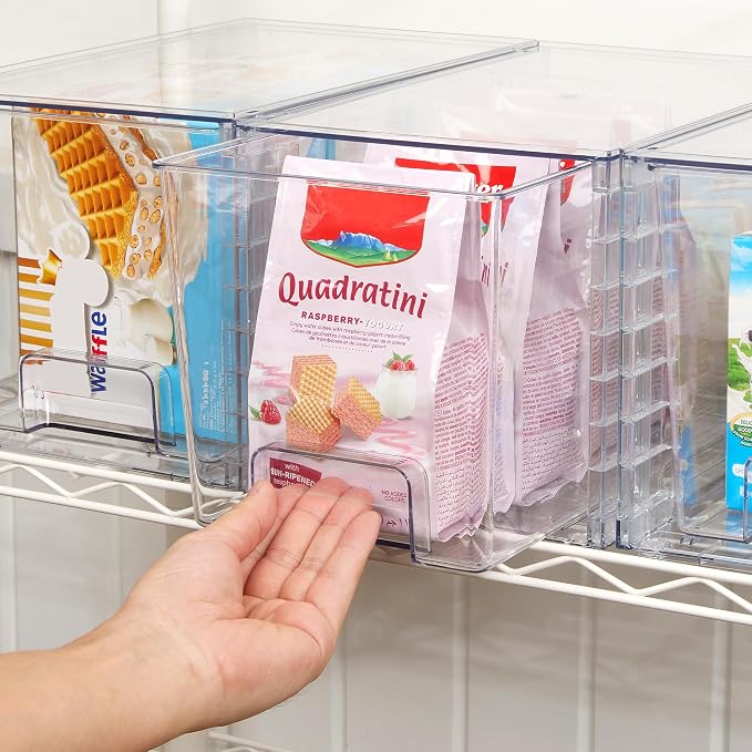 Vtopmart 4 Pack Stackable Clear Pantry Storage Drawers, Large | Large Clear Drawers with Handles. Stackable, Easy to Assemble, Non-slip and Sturdy for Pantry, Kitchen, Cabinet & Bathroom.