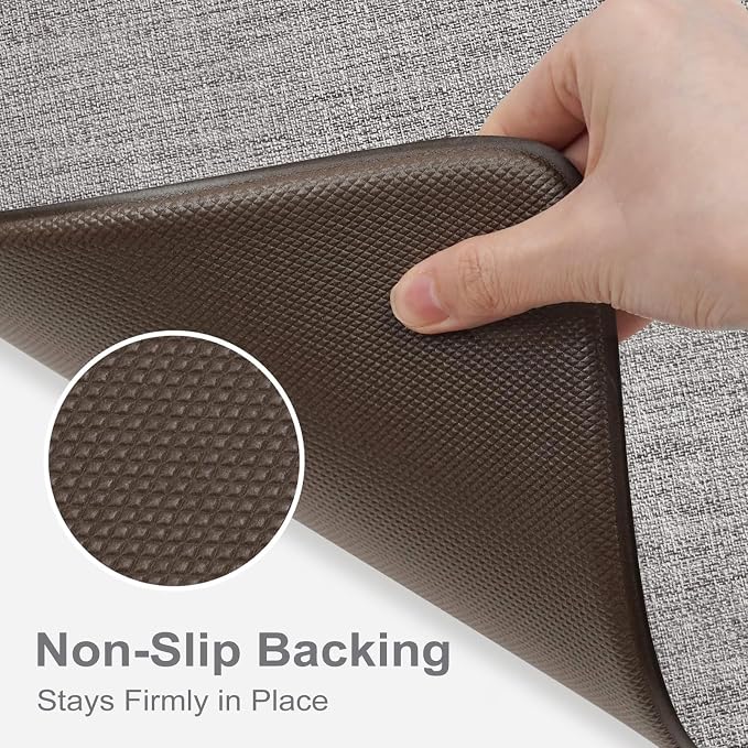 Collive Kitchen Mats Cushioned Anti Fatigue, Modern Abstrac Waterproof Kitchens Floor Mat Non Slip Sink Rug 2 Piece, Comfort Desk Standing Rugs for Office, Laundry, 17"x29"+17"x47", Light Grey