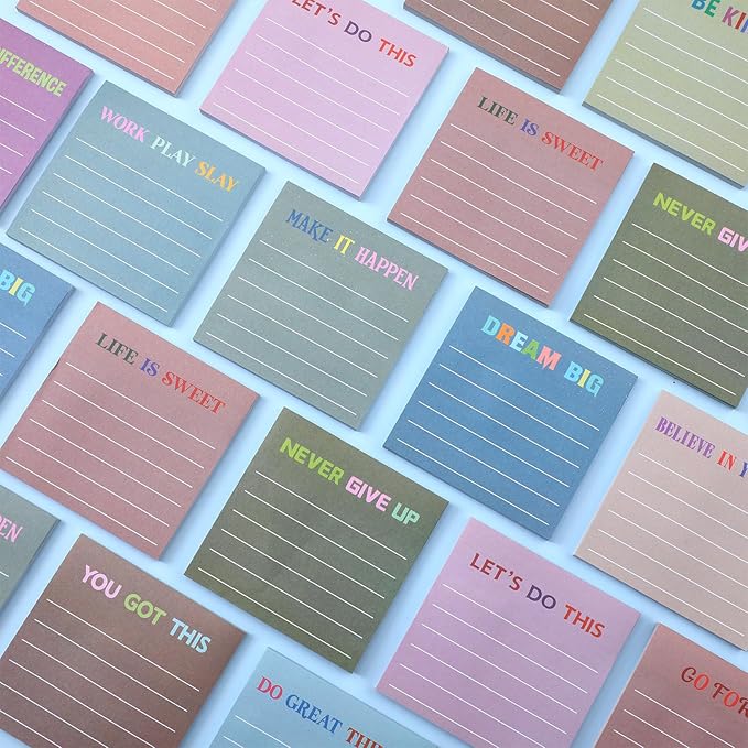 Yinder 24 Pcs Inspirational Sticky Notes Thank You Gift Motivational Sticky Note Pad Employee Appreciation Gift Bulk for Staff Coworker Teacher Nurse Office Groups 3 x 3'' (Motivational,Morandi)