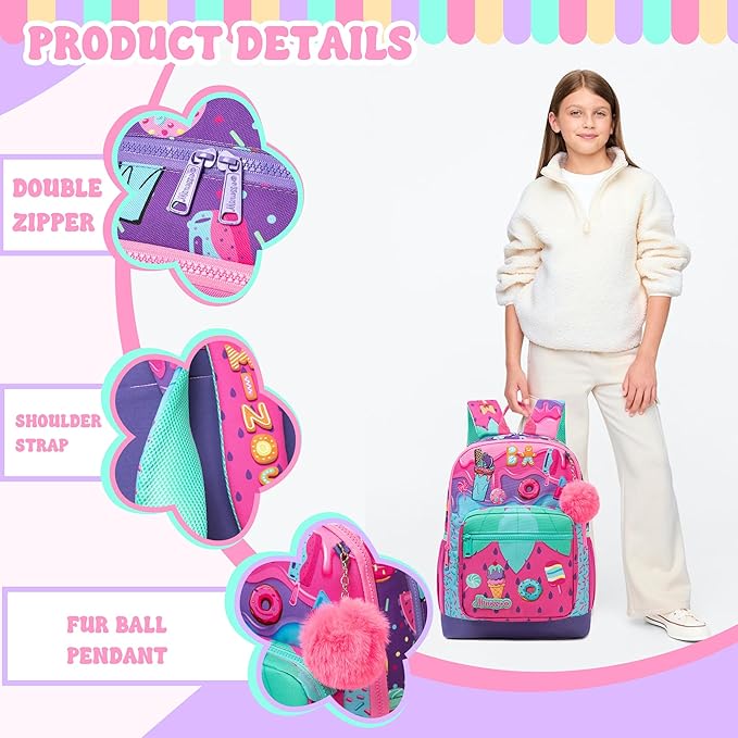 Girls Backpack for School Backpack for Girls 8-12 with Lunch Box Back to School Supplies Backpacks for Kids 10-12 Elementary Middle Student with Pencil Box