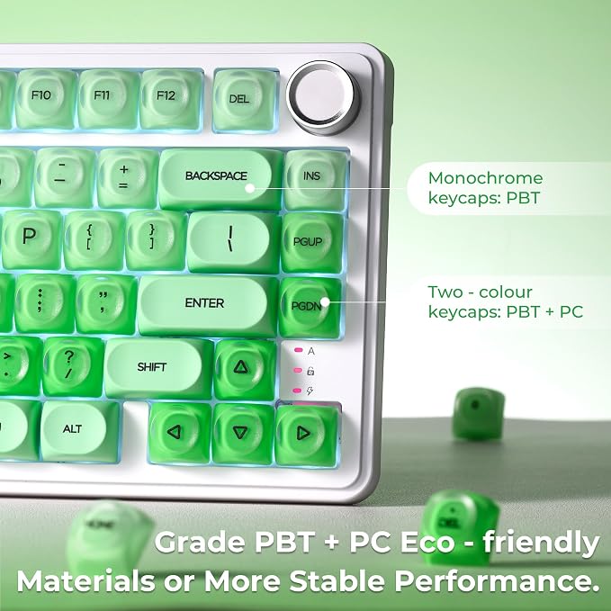 PBT Keycaps, XVX Green Apple Jelly HOA Profile, 132-Key Cute Custom Keycaps (for Mechanical Keyboards with Cherry/Gateron MX Switches)-Apple Green