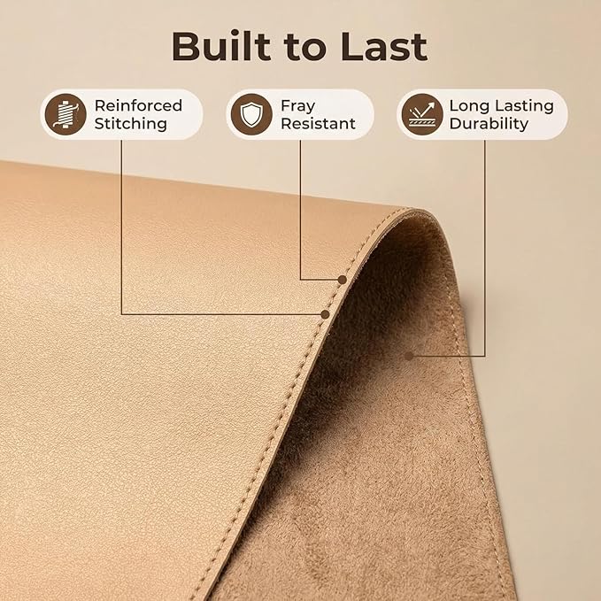Leather Desk Pad Protector, Office Desk Mat, Mouse Pad, Non-Slip PU Leather Desk Blotter, Laptop Desk Pad Desk Accessories for Office and Home (Khaki, 20.88'' x 39.01'')