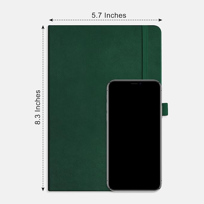 RETTACY Dotted Journal Notebook, 2-Pack, 160 Numbered Pages per Pack, A5 Medium Size (5.7'' x 8.3''), 120 GSM Thick Paper, Leather Hardcover, for Journaling, Planning, Tracking (Black & Dark Green)