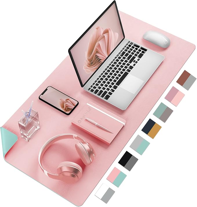Desk Mat Large Protector Pad - Multifunctional Dual-Sided Office Desk Pad,Smooth Surface Soft Mouse Pad, Waterproof Desk Mat for Desktop, Pu Leather Desk Cover for Office/Home(Pink, 31.5" x 15.7")