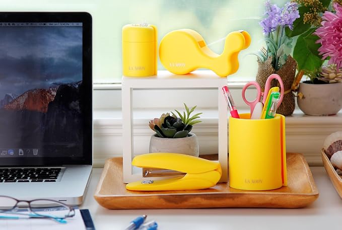 Pen Holder for Desk, Yellow, 4x3 Inch | Modern Makeup Brush Holder, Desk Decor, Home Office Essentials, For Men & Women, Multiple Colors Available