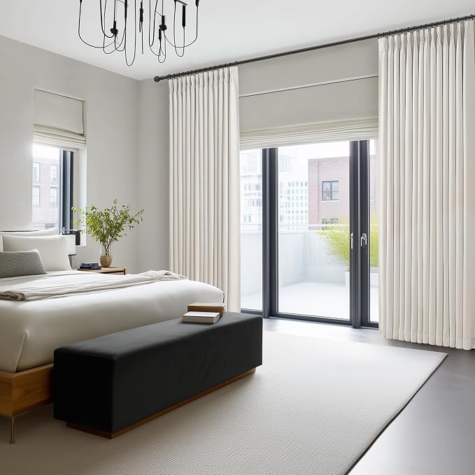 Natural Linen Extra Wide Blackout 70 x 96 Inch Curtains 2 Panels for Bedroom, Beige White Pinch Pleat Room Darkening Lush Decor Curtain Sound Dampening for Sliding Patio Door Large Window Drapes Ivory