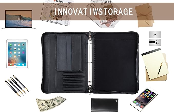 Personalized Genunie Leather Portfolio Binder, Customized Leather Portfolio for Men/Women,Business Portfolio Organizer for A4 Size Notepad, Customized Gift