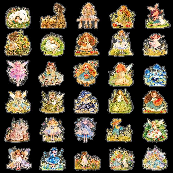 60Pcs Kawaii Girls Stickers for Journaling - Cute Sweet Cartoon Transparent Collage Scrapbooking Supplies Sticker Decal for Junk Journal Cards DIY Arts Crafts