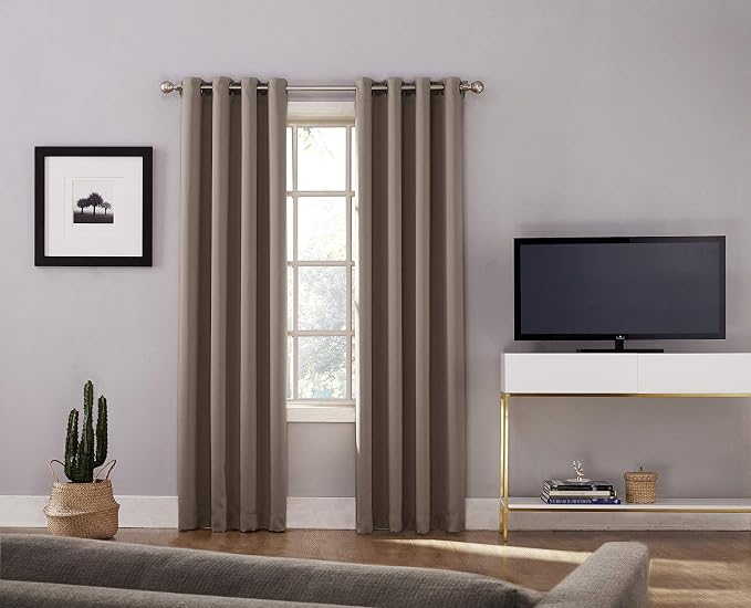 Sun Zero Nordic 2-Pack Theater Grade Noise Reducing Extreme 100% Blackout Grommet Curtain Panel Pair, 52" x 63, Mushroom Brown