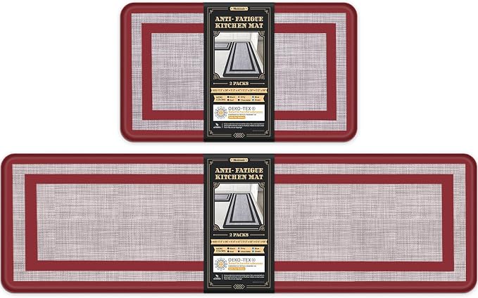 Mattitude Kitchen Mats Set of 2 Cushioned Rugs 0.47 inch Thick Anti-Fatigue Mats for Kitchen Floor,Waterproof Non-Slip Mats and Rugs Set for Office,Floor,Laundry 17.3"×29"+17.3"×59",Red