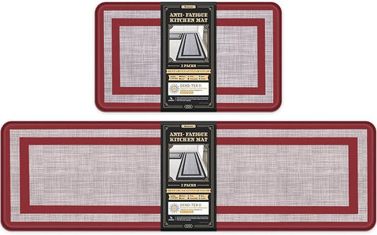 Mattitude Kitchen Mats Set of 2 Cushioned Rugs 0.47 inch Thick Anti-Fatigue Mats for Kitchen Floor,Waterproof Non-Slip Mats and Rugs Set for Office,Floor,Laundry 17.3"×29"+17.3"×59",Red